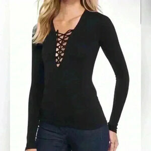 Free People Intimately Lace Up Seamless Ribbed Long Sleeve Top Size XS/S NWOT